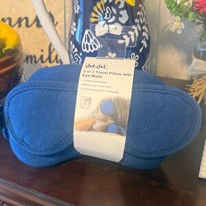 Blue 2-in-1 Travel Pillow with Eye Mask
